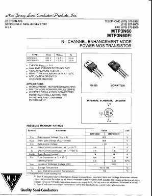 MTP3N60FI Datasheet PDF New Jersey Semiconductor