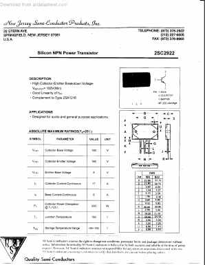 C2922 Datasheet PDF New Jersey Semiconductor