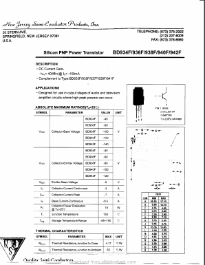 BD938F Datasheet PDF New Jersey Semiconductor