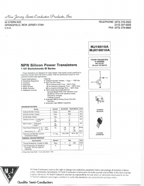 MJ16010A Datasheet PDF New Jersey Semiconductor