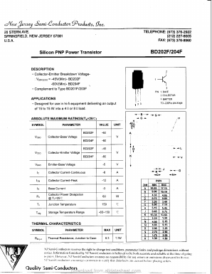 BD202F Datasheet PDF New Jersey Semiconductor