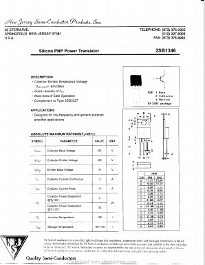 2SB1346 Datasheet PDF New Jersey Semiconductor