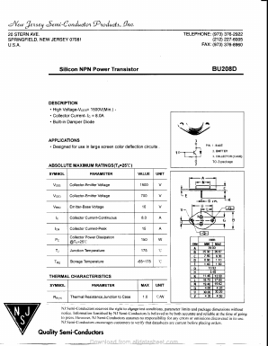 BU208D Datasheet PDF New Jersey Semiconductor