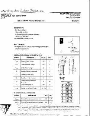 BD725 Datasheet PDF New Jersey Semiconductor