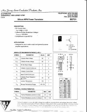 BD721 Datasheet PDF New Jersey Semiconductor