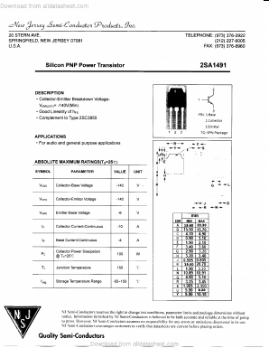 2SA1491 Datasheet PDF New Jersey Semiconductor