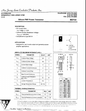 BD722 Datasheet PDF New Jersey Semiconductor
