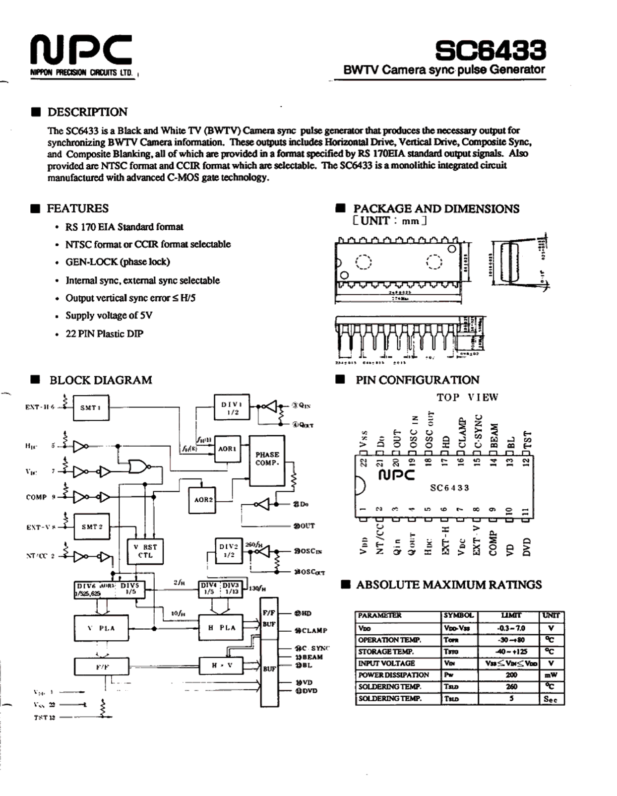 SC6433 Datasheet PDF Nippon Precision Circuits 
