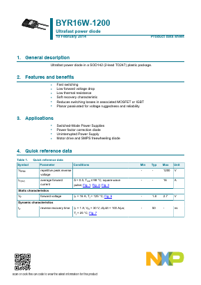 BYR16W-1200 Datasheet PDF NXP Semiconductors.
