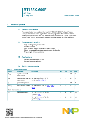 BT138X-600F Datasheet PDF NXP Semiconductors.