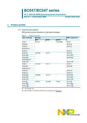 BC847AT Datasheet PDF NXP Semiconductors.
