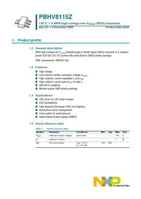 PBHV8115Z Datasheet PDF NXP Semiconductors.