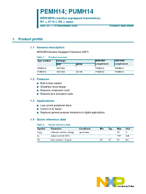 PUMH14 Datasheet PDF NXP Semiconductors.