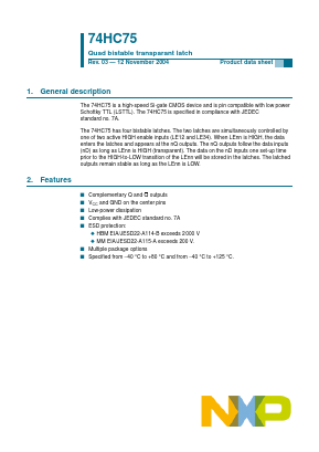 74HC75N Datasheet PDF NXP Semiconductors.