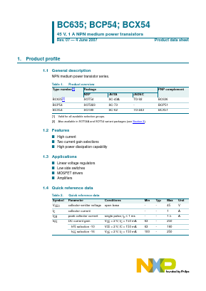 BCX54 Datasheet PDF NXP Semiconductors.