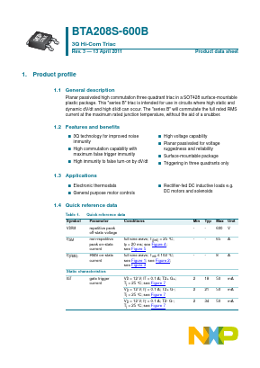 BTA208S-600B Datasheet PDF NXP Semiconductors.