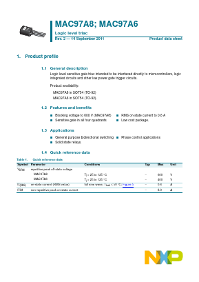 MAC97A8,116 Datasheet PDF NXP Semiconductors.