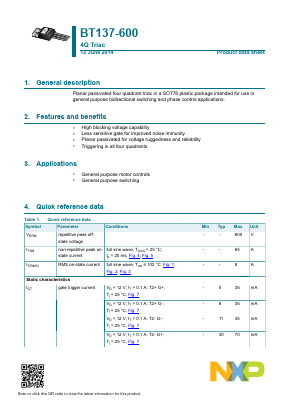 BT137-600/L01 Datasheet PDF NXP Semiconductors.