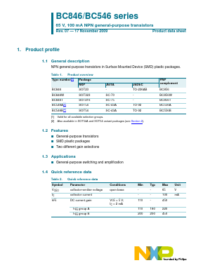 BC846A Datasheet PDF NXP Semiconductors.