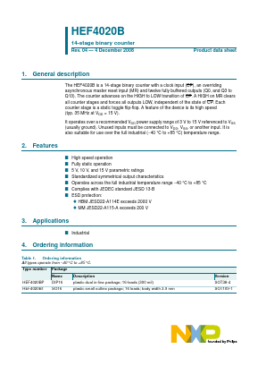 HEF4020BP Datasheet PDF NXP Semiconductors.