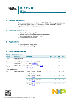 BT139B-600 Datasheet PDF NXP Semiconductors.