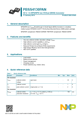 PBSS4130PAN Datasheet PDF NXP Semiconductors.