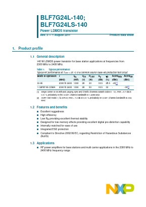 BLF7G24LS-140 Datasheet PDF NXP Semiconductors.