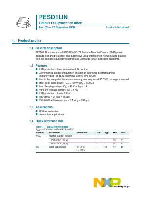 PESD1LIN Datasheet PDF NXP Semiconductors.