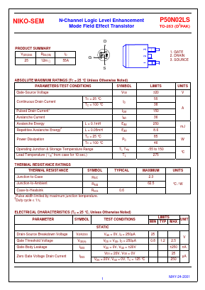 P50N02LS Datasheet PDF Niko Semiconductor