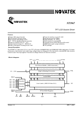 NT3967 Datasheet PDF Novatek Microelectronics