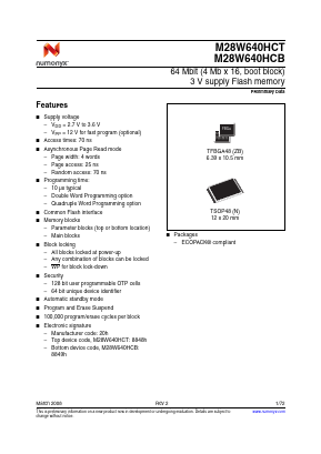 M28W640HCB70N6F Datasheet PDF Numonyx -> Micron