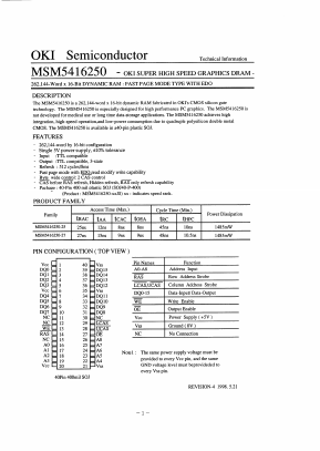MSM5416250 Datasheet PDF Oki Electric Industry