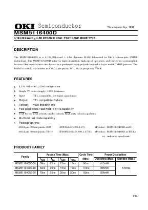 MSM5116400D-60TS-K Datasheet PDF Oki Electric Industry