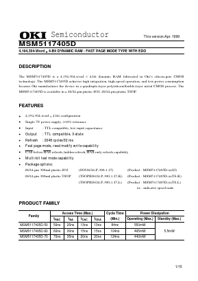 MSM5117405D-60TS-K Datasheet PDF Oki Electric Industry