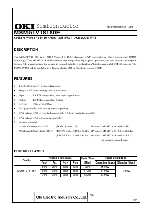 MSM51V18160F-70JS Datasheet PDF Oki Electric Industry