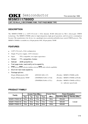 MSM5117800D-60TS-K Datasheet PDF Oki Electric Industry