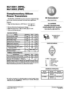 MJ15001 Datasheet PDF ON Semiconductor