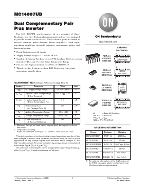 MC14007UB Datasheet PDF ON Semiconductor