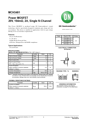 MCH3481 Datasheet PDF ON Semiconductor