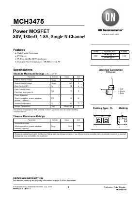 MCH3475-TL-W Datasheet PDF ON Semiconductor