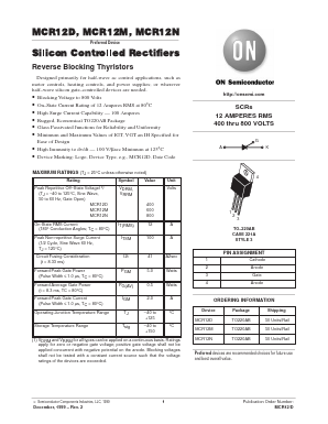 MCR12D Datasheet PDF ON Semiconductor