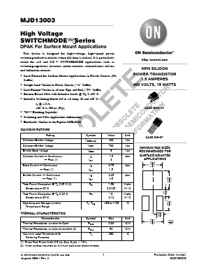 MJD13003 Datasheet PDF ON Semiconductor