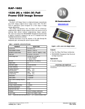 KAF-1603-AAA-CP-B2 Datasheet PDF ON Semiconductor