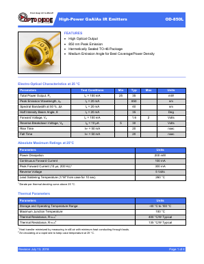 OD-850L Datasheet PDF OptoDiode Corp