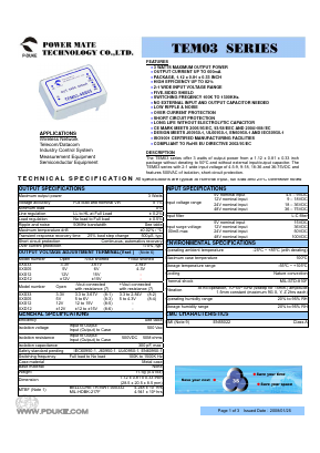 TEM03-48D12 Datasheet PDF Power Mate Technology