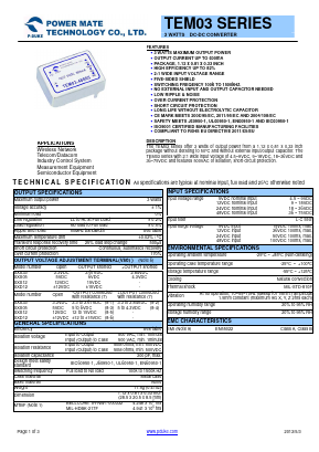 TEM03-05D12 Datasheet PDF Power Mate Technology