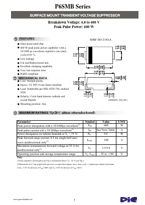 P6SMB11CA Datasheet PDF PACELEADER INDUSTRIAL