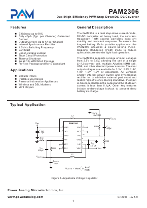 PAM2306VIN2YPHA Datasheet PDF Power Analog Micoelectronics