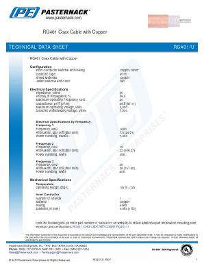 RG401-U Datasheet PDF Pasternack Enterprises, Inc.