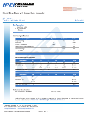 RG402-U Datasheet PDF Pasternack Enterprises, Inc.